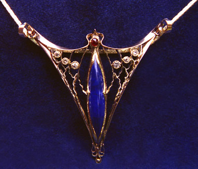 Lapis Ruby and Diamond Pendant