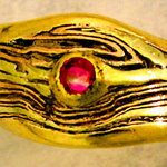 Mokume Contoured Ring with Pink Sapphire