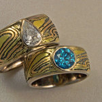 Pear and Blue Diamond Mokume Bands